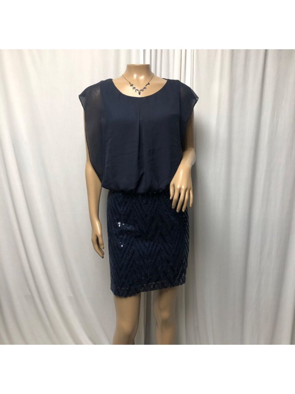 Speechless Dress Womens Size Medium Blue Chiffon Top Sequin Mini Skirt Party